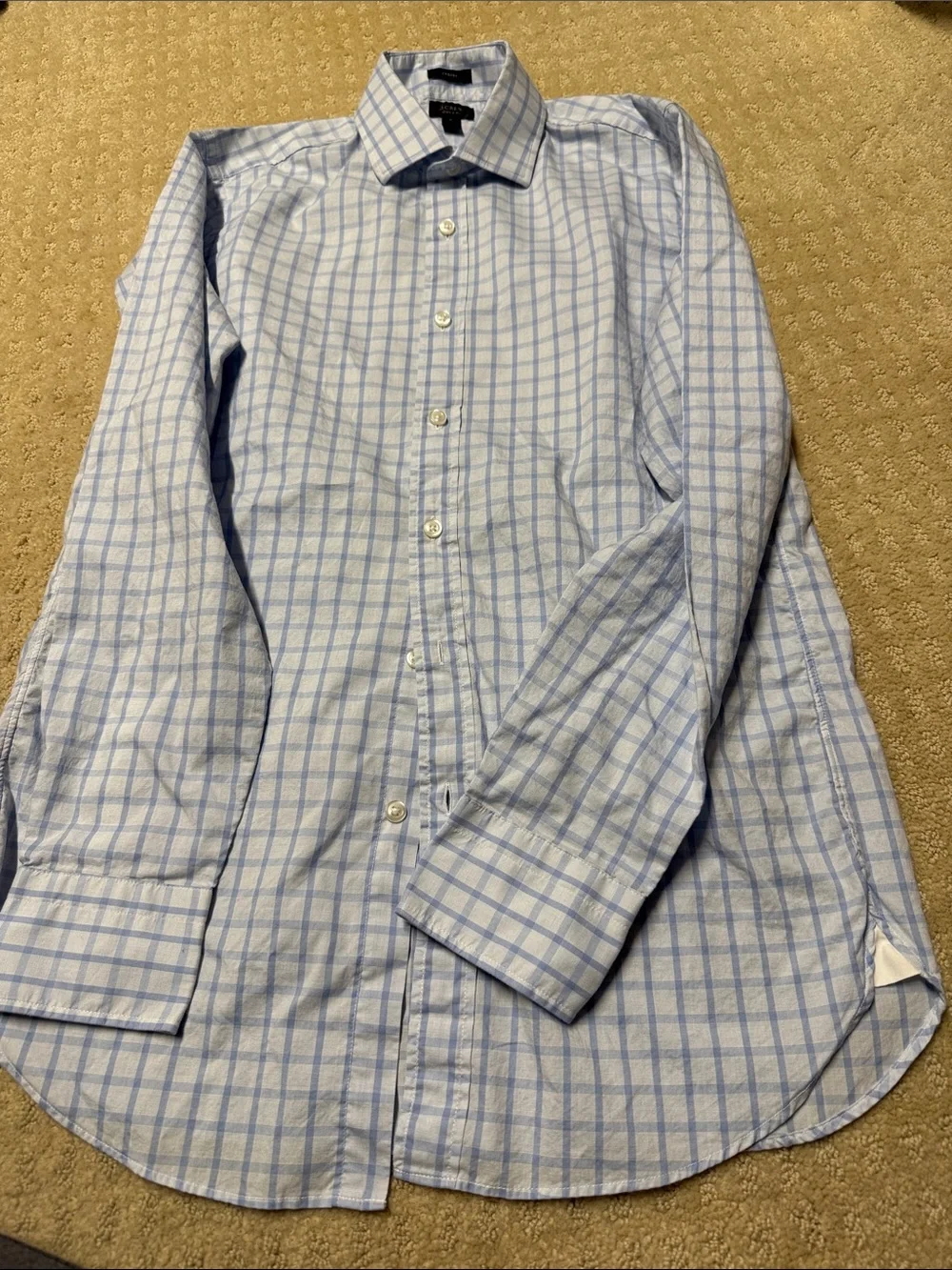 J. Crew Men’s Light Blue and White Windowpane Dress Shirt